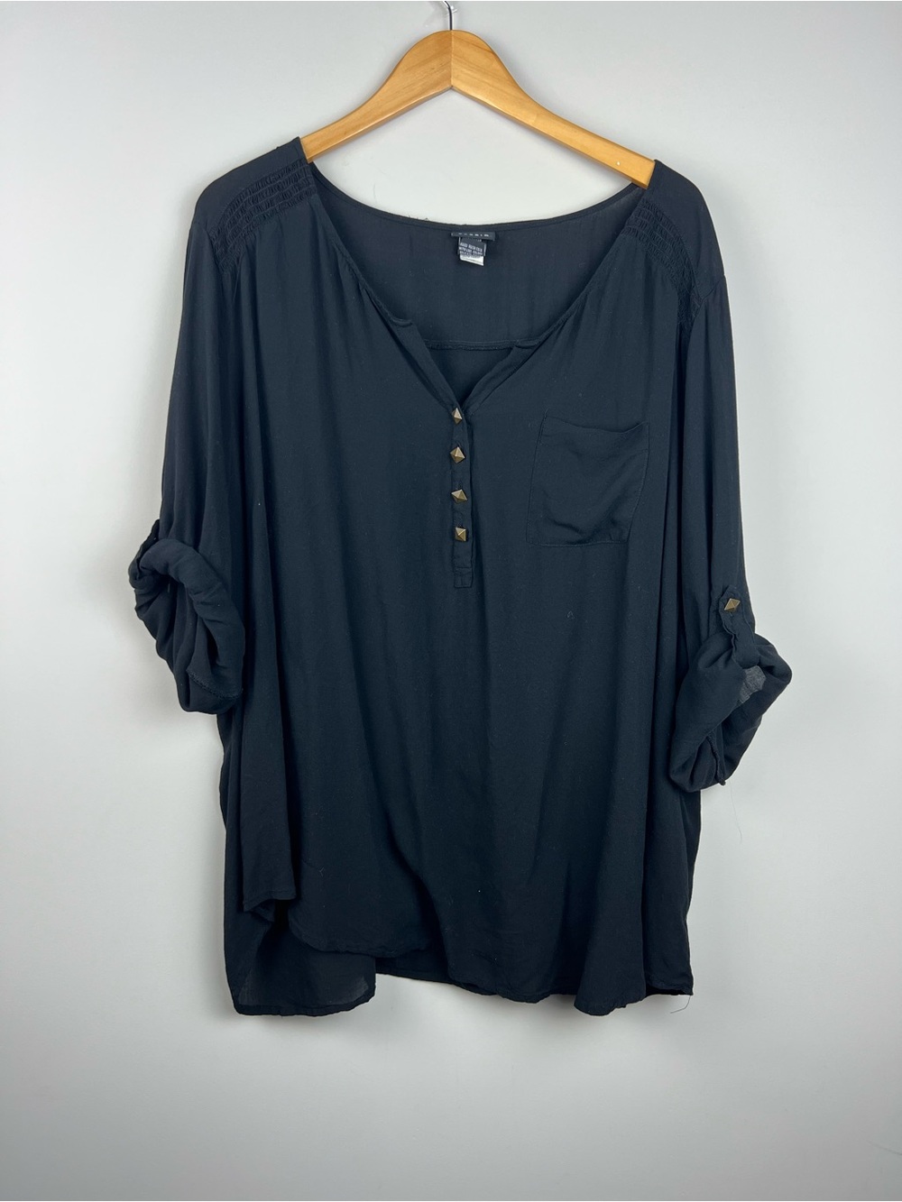 Torrid  Black Roll-Tab V-Neck Pocket Tunic